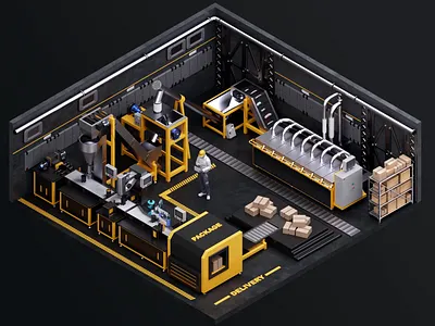 Factory in 3D Isometric Style. Loop Animation. 3d after effects animation branding cinema4d conveyor design factory illustration isometric loop motion design ui