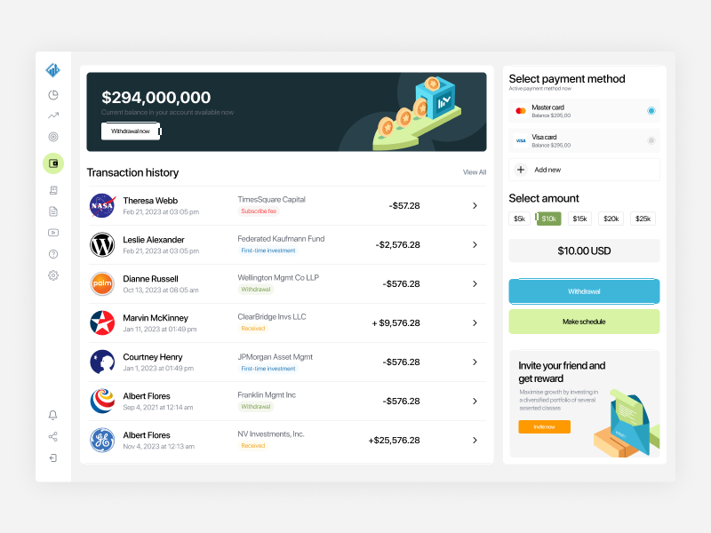 Investment Dashboard – Transaction & Portfolio Analytics UI analyticss dashboard design dashboard ui datavisualization financedashboard fintech fintech ui fintechdesign investment investment dashboard minimal design product design transactionui uiux web app