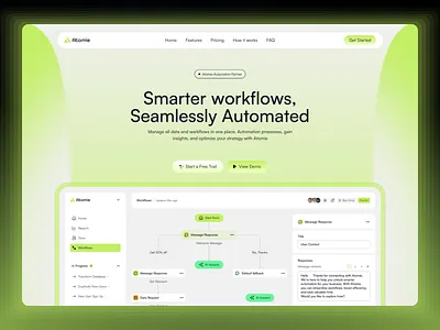 Atomie™ – AI Automation Landing Page ai automation aidesign animation b2bsaas brand identity branding dashboarddesign fintechui interfacedesign landing page design landingpage logo motion graphics product design productdesign saasui ui uiuxdesign webdesign website
