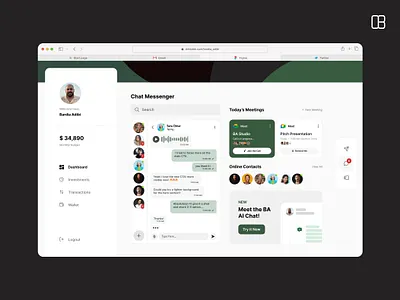 Chat messenger dashboard - UI design ai banner contact dashboard dashboard design finance finance dashboard light mode meet message messenger navigation product design saas side menu ui ux web web app
