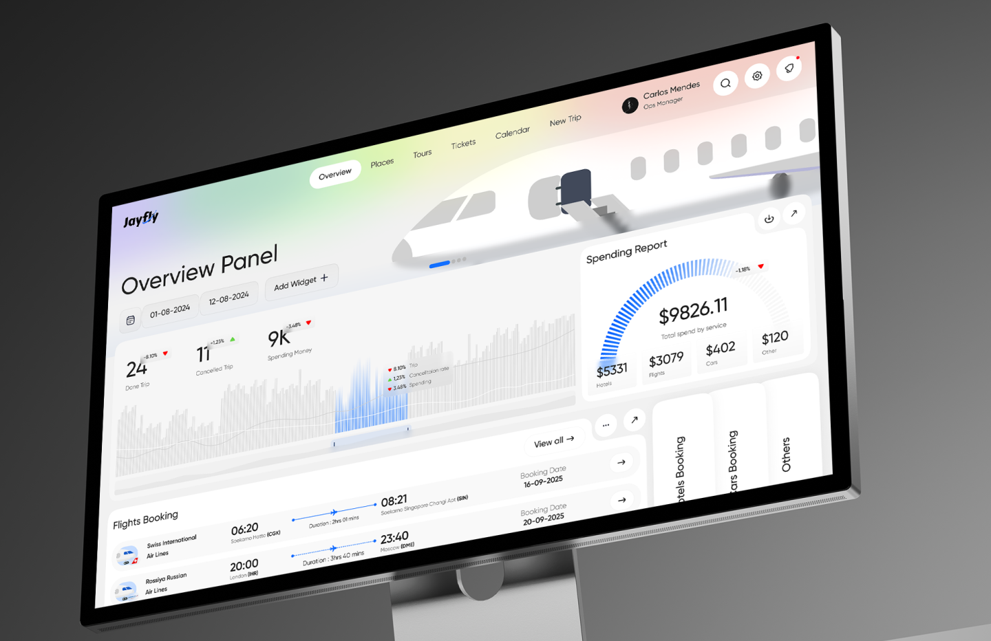 Jayfly - Booking overview platform app booking booking platform branding car clean ui dashboard design flight glassmorphic graphic design illustration logo mordern ui overview ui uiux vector web design webapp
