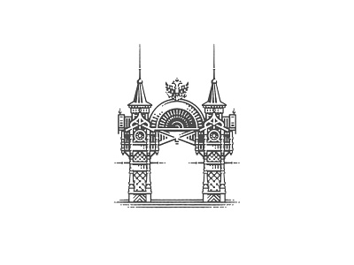 The triumphal arch in Khabarovsk branding design engraved engraving etching graphic design illustration label logo pen and ink vector engraving woodcut