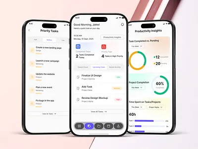 Task Management Mobile App UI Productivity & Insights Dashboard interface mobile product service startup ui ux