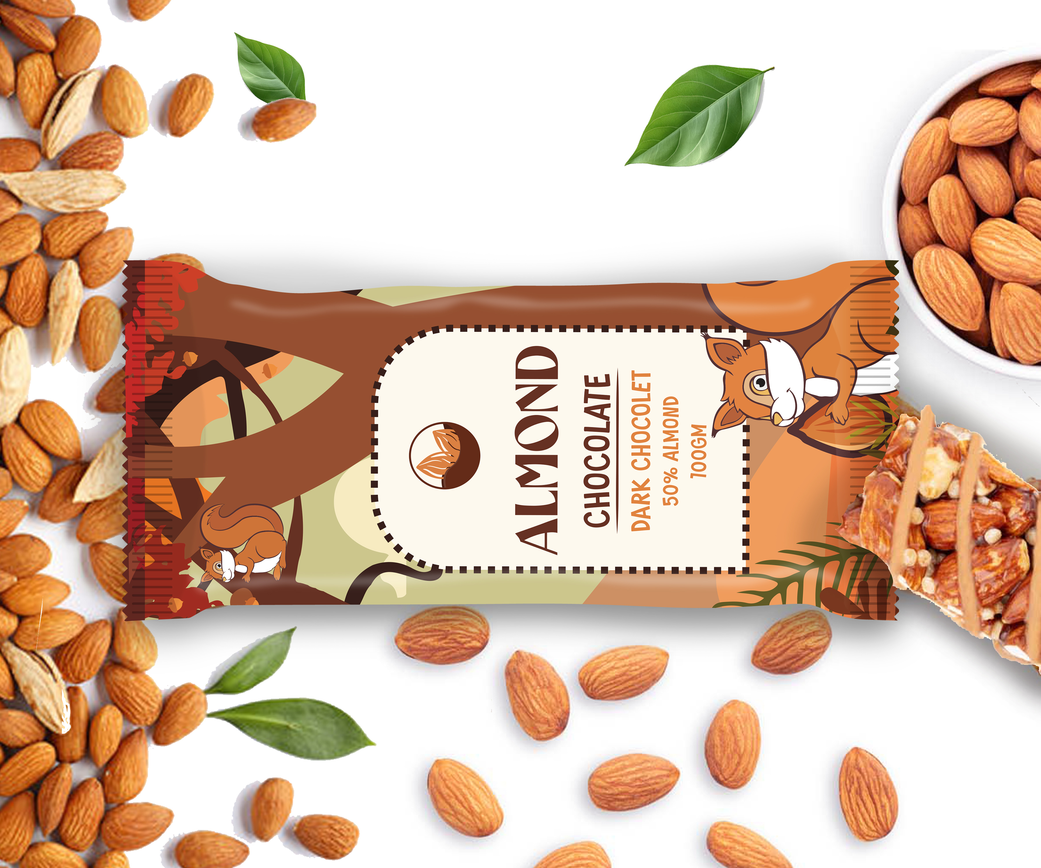 Chocolate Packaging almond art branding brown chocolate chocolate packaging design graphic design illustration illustrator packaging packet