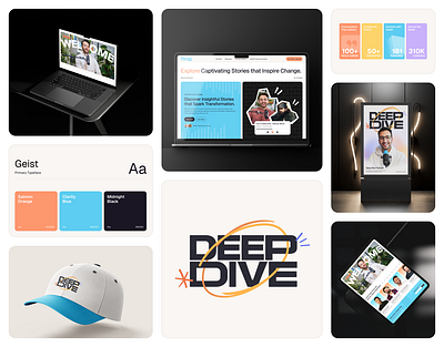 DeepDive Podcast Website Design Mockup and UI/UX branding dashbloom design system