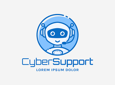 Cyber Support - logo with robot ai bot branding call center chat bot chatbot design face graphic design helpline logo robot service support vector