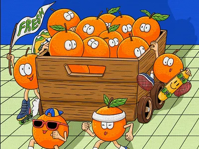 Orange Squad cartoon cartoonstyle character fresh fruits funart happyfruit illustration illustrationstudio kawaiiart orange orangesquad squad