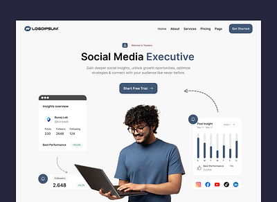 Social Media Executive Dashboard – Modern & Clean UI Design analytics cleandesign dailyui dashboarddesign dribbble landingpage minimalui productdesign socialmedia uidesign uxdesign webdesign webui