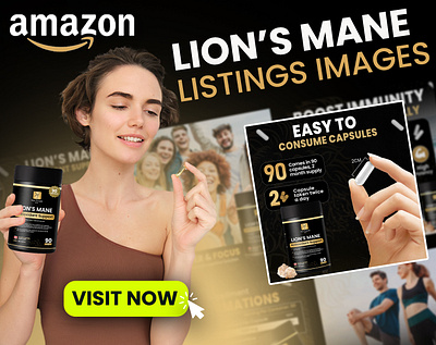 Lion’s Mane Mushroom Supplement – Amazon Listing Design amazon images amazon listings amazonfba amazonlisting branding design images ecommerce graphic design images lionsmane lisitngs images design listings images logo nootropics packagingdesign product product images product listings productbranding supplementdesign