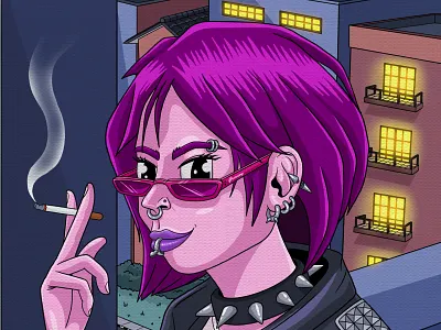 Neon Rebel Nights cyberpunk digitalart illustration illustrationdesign rebel rooftop