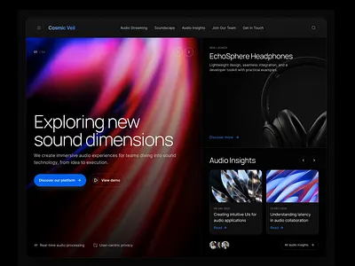 Landing page for an audio tech platform ai animation design figma graphic design ui