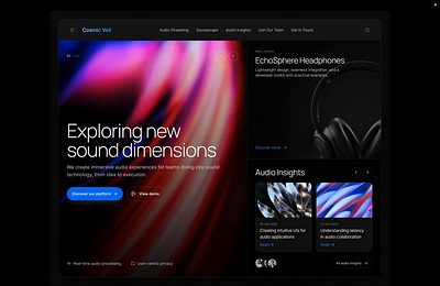 Landing page for an audio tech platform ai animation design figma graphic design ui