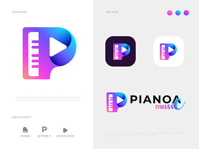 Pianoa music p letter logo design logo mark abstract logo app logo brand and identity designer branding creative logo gradient logo logo icon logo mark modern logo music logo p cymbol p letter p logo p mark piano logo play icon play logo unused logo video icon video logo