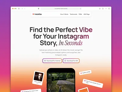 InstaVibe – AI App Landing Page ai landing page app landing page landing page landing page design saas landing page web design