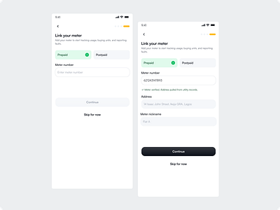 Onboarding Flow – Link Your Meter (Prepaid & Postpaid) clean design
