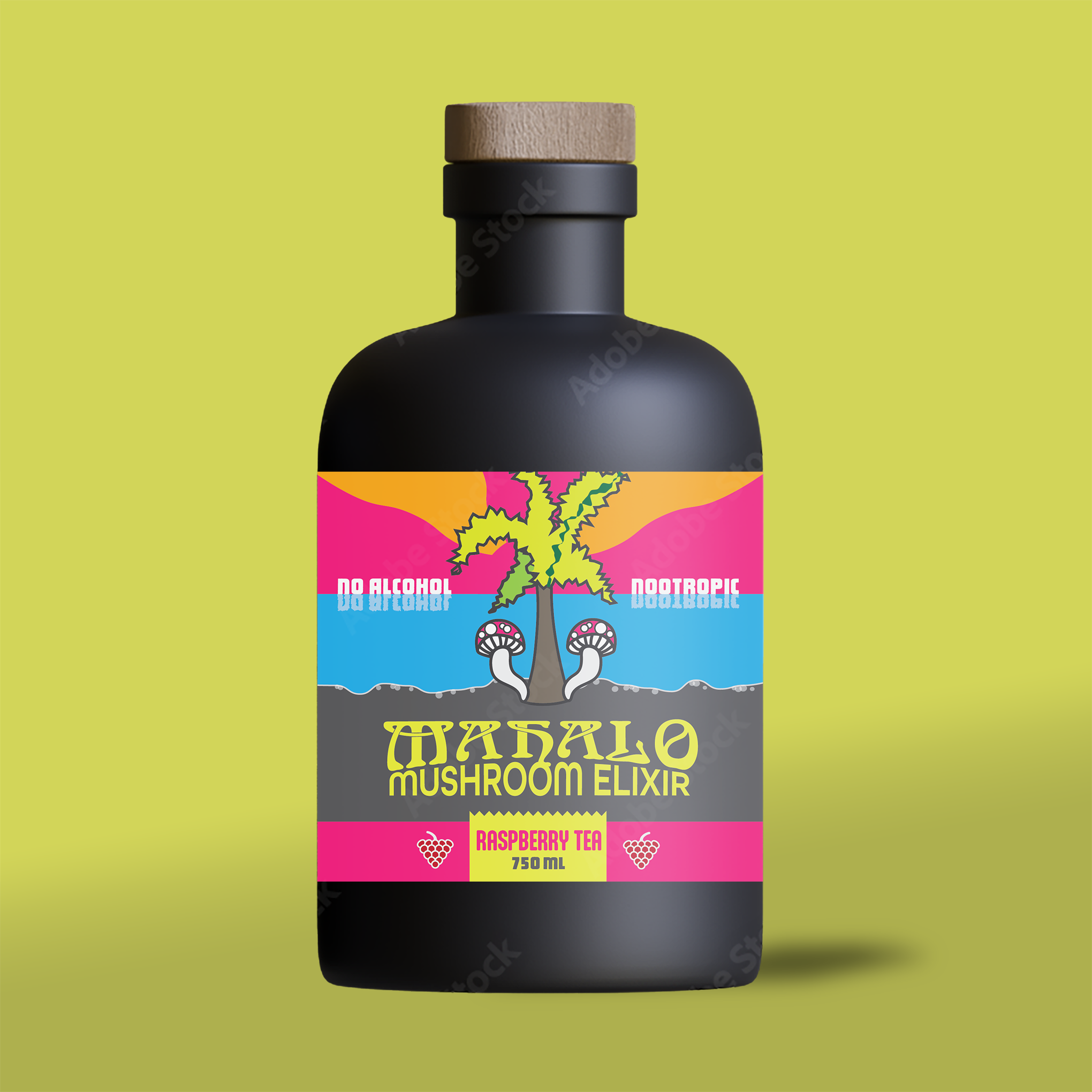 Nootropic Tea Label Concept beverage label design mushroom elixir nootropic tea