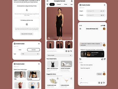Smart Fashion Stylist – Avatar + AI Outfit Recommendation 👗 ai aistylist app appui branding clean design concept design dailyui design fashionapp ui uidesign ux