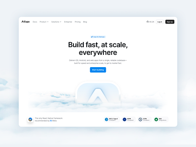 Expo for startup branding clouds cms hero illustration layout logo web web design