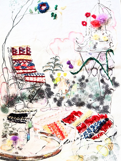 Mixed Media Textile Art combining embroidery and digital art digital art illustration sewing