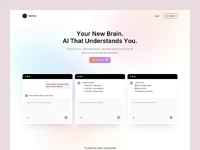 Design Exploration – AI Productivity Assistant Landing Page aiuxdesign businessappui cleanui modernwebdesign designexploration hafidfachrudin landingpagedesign modernwebdesign saasui saaswebsitedesign startupdesign techproductdesign uxforsaas webappdesign