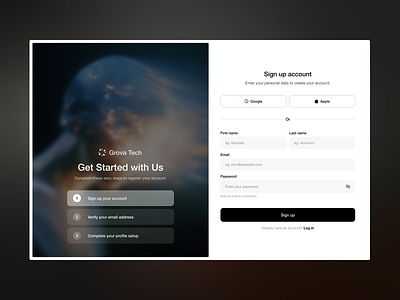 Grova tech | Sign up & Login creative dark design login product design sign up ui ux web website