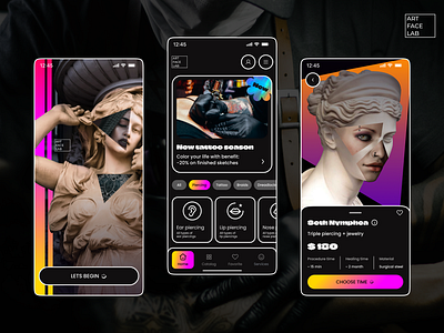 Tattoo and Piercing Studio app concept app concept dark darkmode design illustration ios iphone mobile studio tattoo ui ux uxui