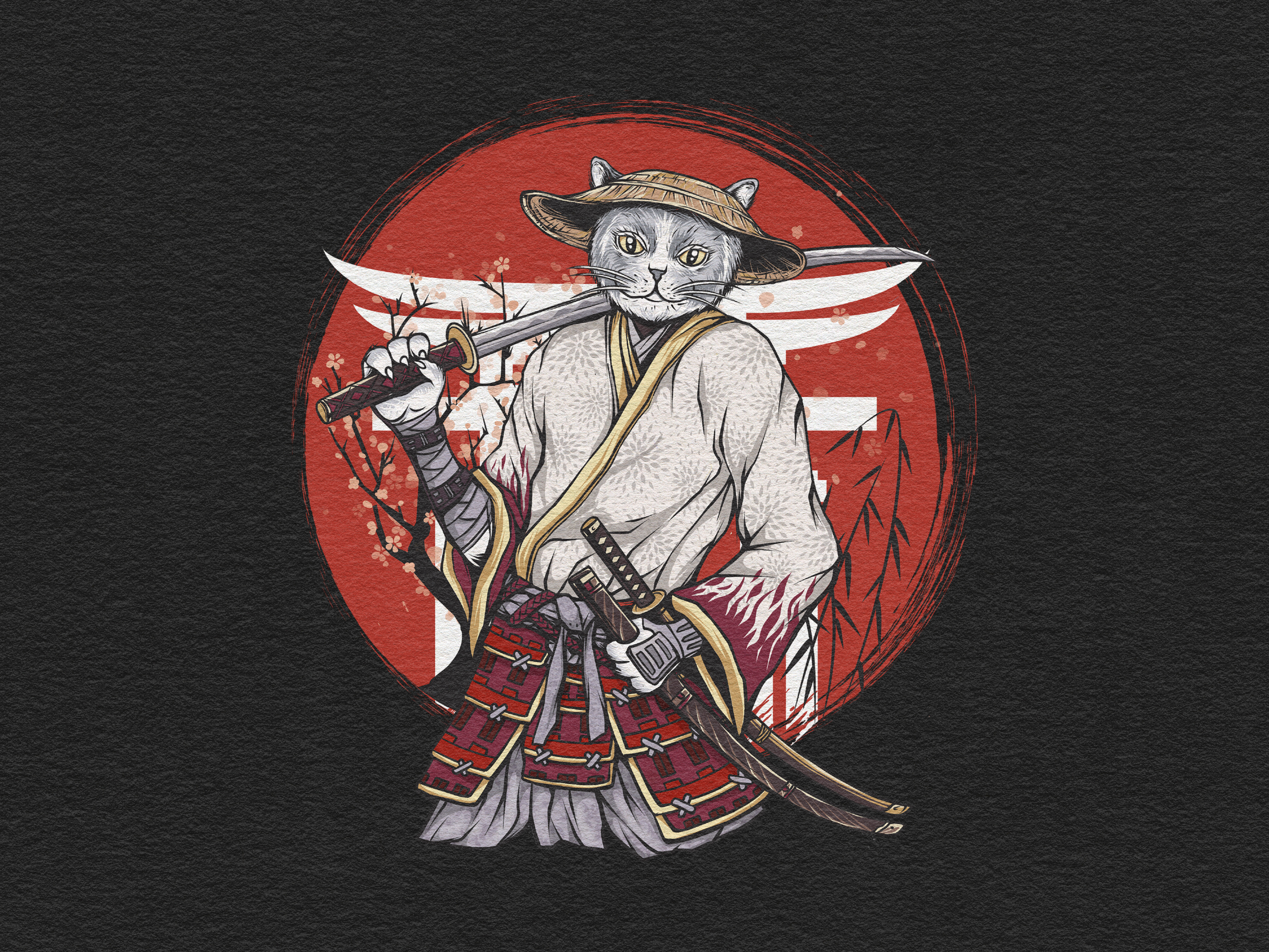 Samurai Cat Illustration apparel appareldesign artwork branding cat cat illustration characterdesign detailedart graphic design illustration japan style japaneseart merchandise samurai t shirt tshirtdesign vintage illustration warriorcat