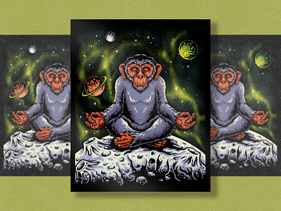 Galactic Ape – Illustration for Poster animalillustration apparel artprint artwork branding cosmicart galactic graphic design illustration meditation merchandise monkey monkey illustration monkey meditation monkey space poster posterdesign spaceart t shirt yoga illustration