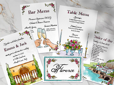 Wedding Stationery in Watercolor & Ink artwork design digital art digital illustration digital painting digital watercolor drawing graphic design illustration ink invitations postcards prints save tbe date stationary watercolor watercolor design wedding wedding stationary