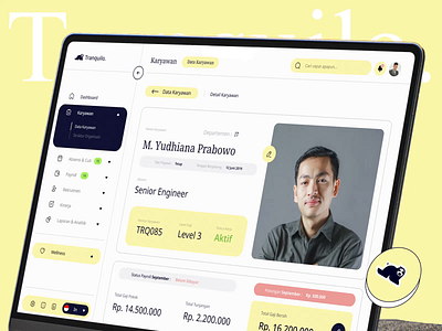 Tranquilo (Saas) — HR & Wellness Simplified bento grid branding dashboard hr human resources interface logo management manager mental health professional retro saas software as a service ui ui ux visual identity website y2k yellow