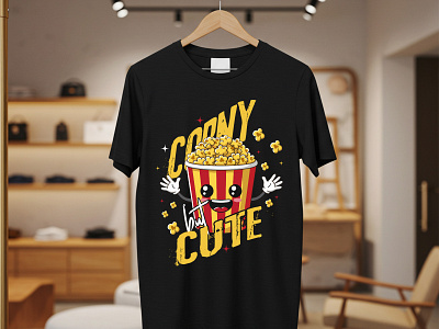 Corny but Cute – Fun Popcorn T-Shirt Design bold cartoon clothing colorful design digitalart fashion graphic design illustration logo popcorn streetwear tee tshirt tshirtdesign typography ui vector