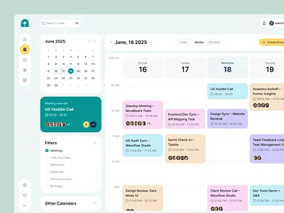 Project Management Dashboard calendar clean collaboration dashboard events figma filters management meetings planner productivity project saas scheduling team timeline ui ux webapp weekly