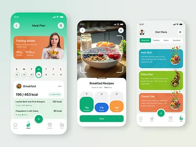 AI Nutrition – Smart Meal Planning & Diet App ai fitness app ai food app clean diet app fitness ai assistant fitness app fitness tracker food app design green health tracker healthcare app meal planner mobile app design modern nutrition app nutrition tracking orange ui ui kit ux design
