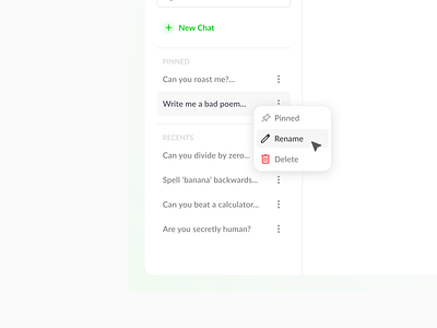 Sidebar ai chat dashboard dropdown history overlay sidebar tags ui webapp