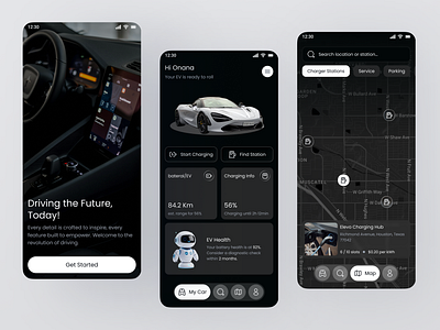 Zyra EV – Futuristic Electric Vehicle App UI automative automative apps car design detail page homepage map design maps mobile app mobile design modern design onboarding ui uidesign uiux ux uxdesign vehicle vehicle app website