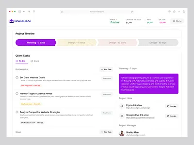 HouseMade - Real Estate Project Dashboard admin dashboard best design agency dashboard design dashboard ui design logo design product design project dashboard project management dashboard project timeline property selling app real estate real estate dashboard real estate design real estate project uiux design user dashboard ux design agency wavespace web design