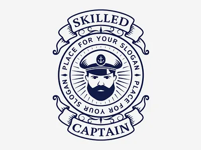 Nautical logo with captain branding captain design emblem graphic design logo marine nautical ribbon sailor seaman skipper vector