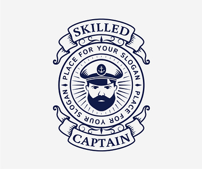 Nautical logo with captain branding captain design emblem graphic design logo marine nautical ribbon sailor seaman skipper vector