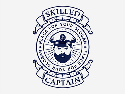 Nautical logo with captain branding captain design emblem graphic design logo marine nautical ribbon sailor seaman skipper vector