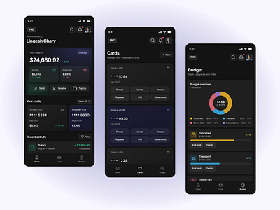 Finance App - Dark Mode android app app design banking app clean ui concept design dark mode dashboard ui data visualization elegant figma finance app fintech investment app ios app minimal design mobile app personal finance product design user interface ux design