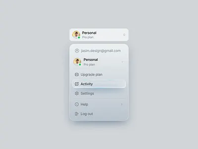 Clean Profile Dropdown – Minimal UI card design app card design card ui design interface product service startup ui ux web
