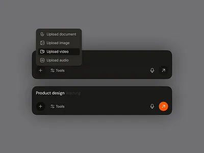 Modern Upload & Input Bar – Dark UI design app card ui design interface product service startup ui ux web