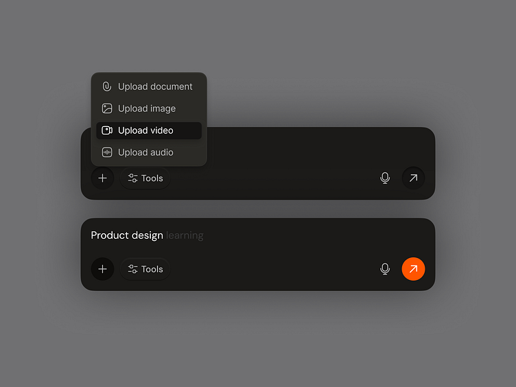 Modern Upload & Input Bar – Dark UI design by Josim for Opndoo Studio ...