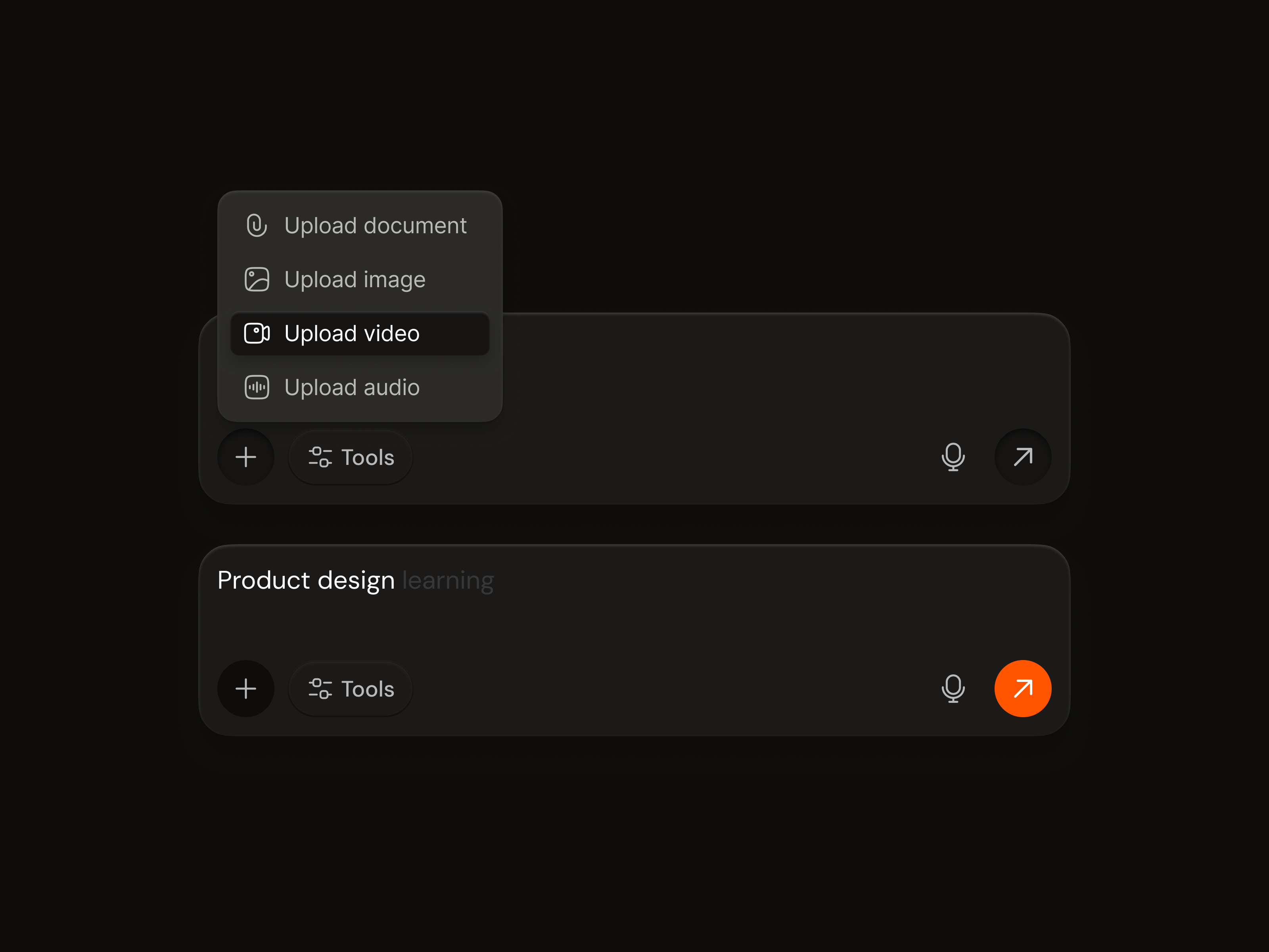 Modern Upload & Input Bar – Dark UI design by Josim for Opndoo Studio ...