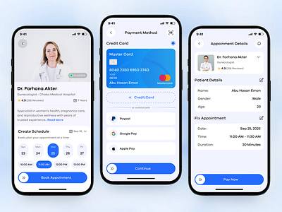 Online Doctor Appointment App Design app design application ui appoinment book doctor online doctor app doctor appoinment doctor booking app health app healthcare ios app master card medical booking app mobile app mobile app design mobile ui modern app ui online appoinment online doctor payment screen ui design