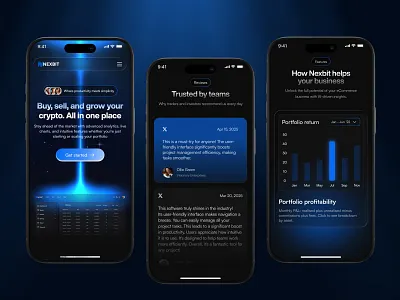 Nexbit — Crypto Website app branding crypto design fintech glow mobile platform design responsive saas website design