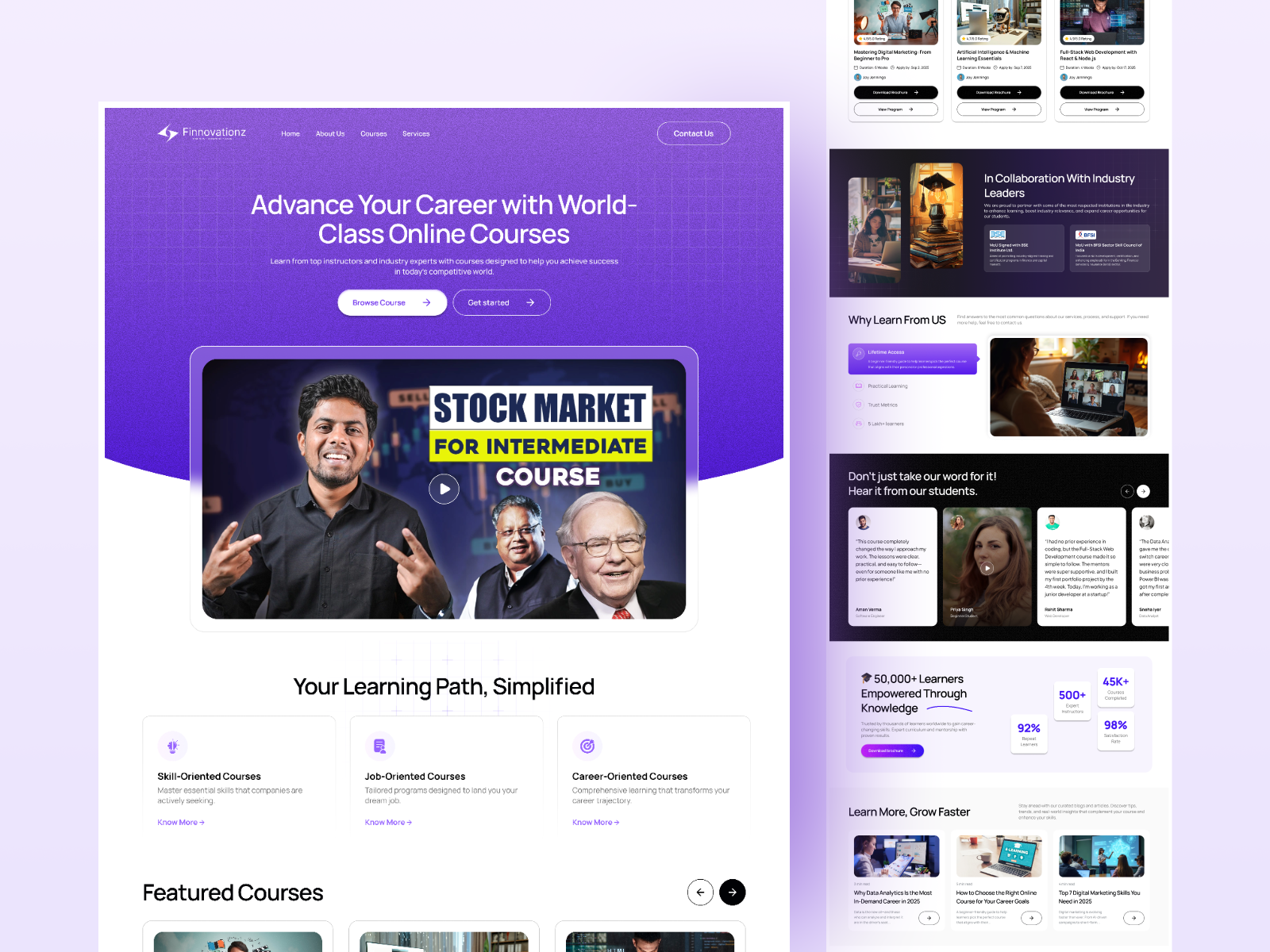Online Stock Market Course Platform – UI/UX Design app design inspiration landing page minimal stock market ui ux web design website