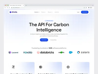 Carbon Intelligence SaaS Landing Page ai analytics automation b2b carbon footprint carbon intelligence carbon tracking climatetech data visualization green tech landing page product design saas saas landing page sustainability ui design ux design web design