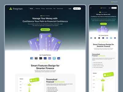 Modern Fintech Landing Page (Web + Mobile Responsive) Design.... ai creative dashboard design designinspiration dribbble finance financialdashboard fintech graphic design graphicdesign landing page mobile app responsive responsivedesign saas ui ux walletapp web design