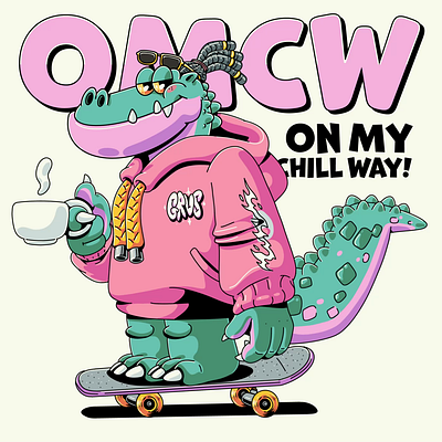 On My Chill Way! animation branding cartoon character character design chill croc crocodile design graphic design logo mascot mascot design motion graphics retro character retro mascot skate skateboard ui